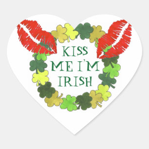 Kiss Me Ik ben Irish Green Shamrock Lipstick Kiss Hart Sticker
