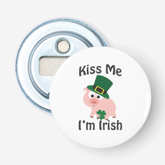 Kiss Me Ik ben Irish Pig Button Flesopener (Voorkant)