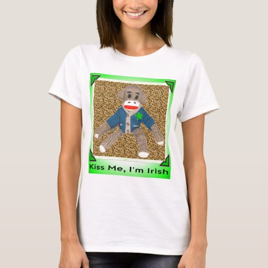 Kiss me, ik ben Irish Sock Monkey T-shirt (Voorkant)