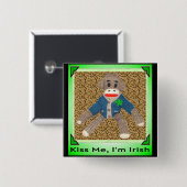 Kiss me, ik ben Irish Sock Monkey Vierkante Button 5,1 Cm (Voorkant /achterkant)
