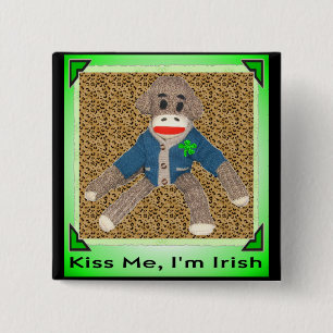 Kiss me, ik ben Irish Sock Monkey Vierkante Button 5,1 Cm