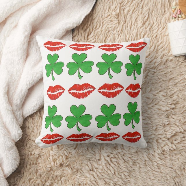 Kiss me Ik ben Irish St. Patrick's Day Lips Shamro Kussen (Deken)