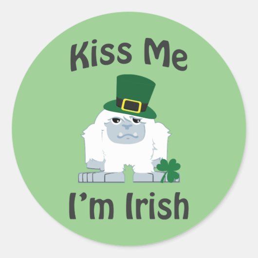 Kiss me Ik ben Irish Yeti Ronde Sticker (Voorkant)