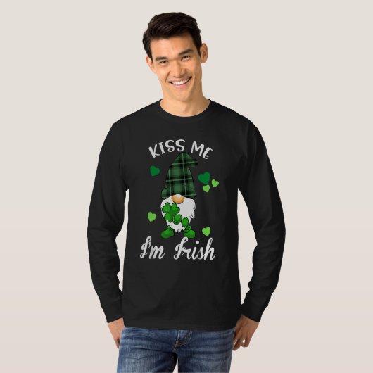 Kiss Me I'm Irish Gnome Shamrock C Saint Patrick D T-shirt (Voorkant volledig)