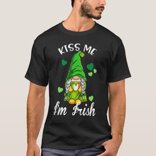 Kiss Me I'm Irish. Gnome Shamrock Clover Saint Pat T-shirt (Voorkant)
