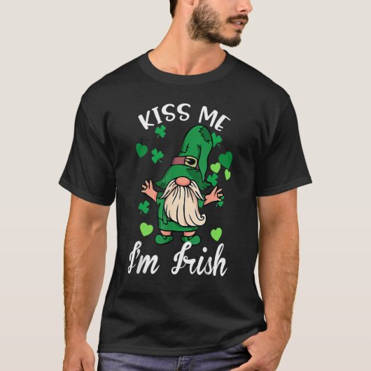 Kiss Me I'm Irish. Gnome Shamrock Clover Saint Pat T-shirt (Voorkant)