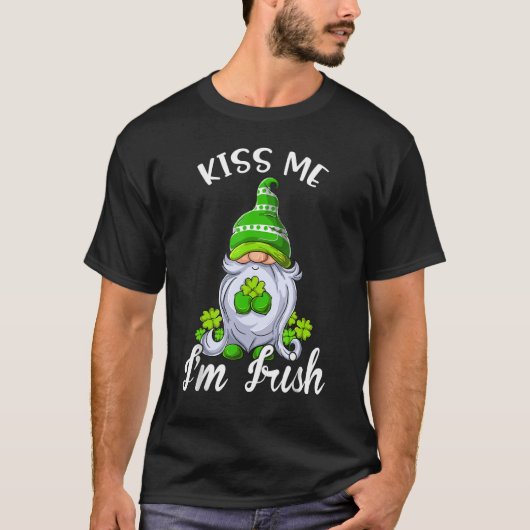 Kiss Me I'm Irish. Gnome Shamrock Clover Saint Pat T-shirt (Voorkant)