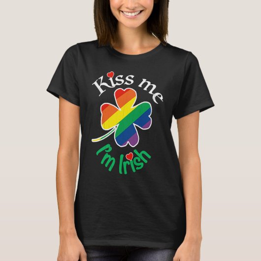 KISS ME I'M IRISH St Patricks Day Gay LGBTQ Rainbo T-shirt (Voorkant)
