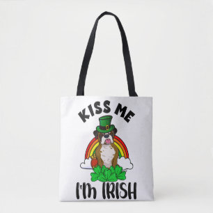 Kiss Me I'm Irish, St. Patrick's Dog, Leprechaun Tote Bag