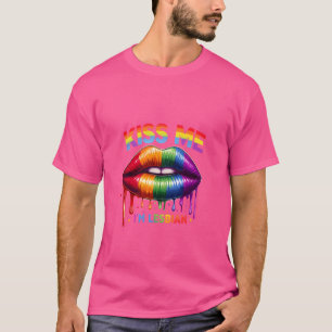 Kiss Me I'm Lesbian Lips Rainbow Funny LGB T-shirt