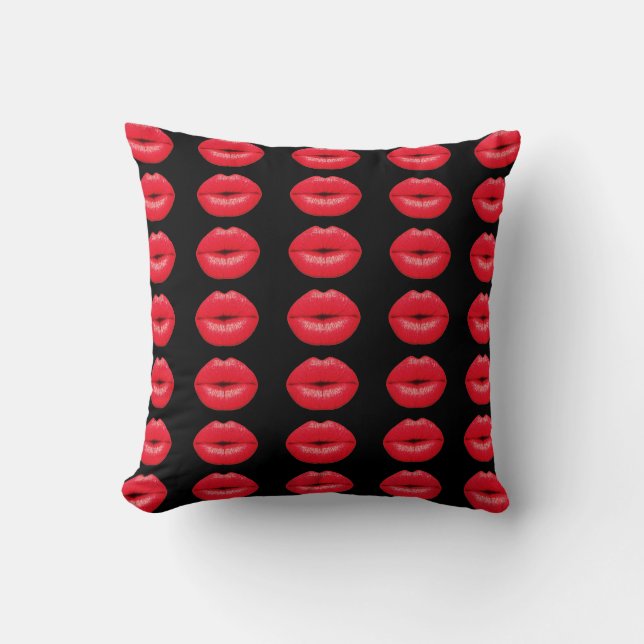 KISS me LIPS rood zwart chic trendy krachtige mond Kussen (Voorkant)