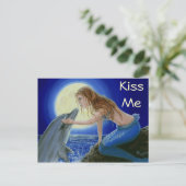 Kiss Me Mermaid en Dolphin Fantasy briefkaart (Staand voorkant)