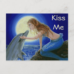 Kiss Me Mermaid en Dolphin Fantasy briefkaart
