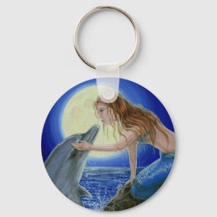 Kiss Me Mermaid en Dolphin Fantasy sleutelhanger