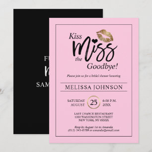 Kiss Miss Goodbye Gold Lips Roze Vrijgezellenfeest Kaart