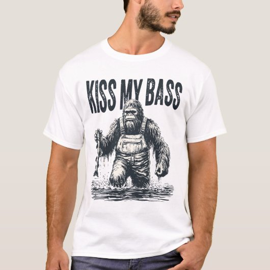 Kiss My Bass Bigfoot Gevist Zwart T-shirt (Voorkant)