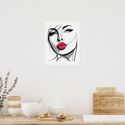 Kiss my Lips Meisje - Line Art Poster (Keuken)
