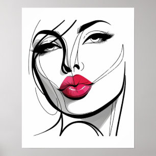 Kiss my Lips Meisje - Line Art Poster