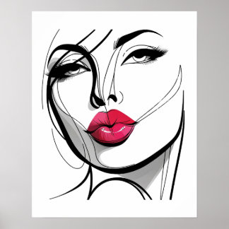 Kiss my Lips Meisje - Line Art Poster