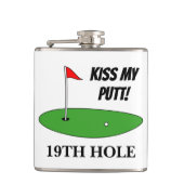 Kiss My Putt 19th Hole grappige drink met golfcade Heupfles (Voorkant)