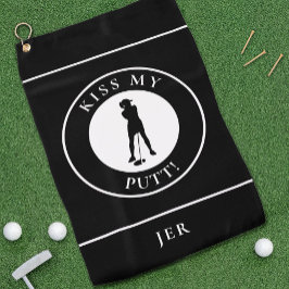 Kiss My Putt Funny Golfer Humor Silhouette Black Golfhanddoek