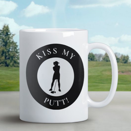 Kiss My Putt Funny Golfer Humor Silhouette Black Koffiemok