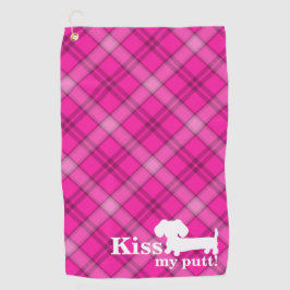 Kiss My Putt Funny Pink Plaid Dachshund Golf Towel Golfhanddoek