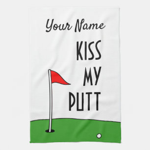 Kiss My Putt grappige keukenhanddoekje cadeau voor Theedoek