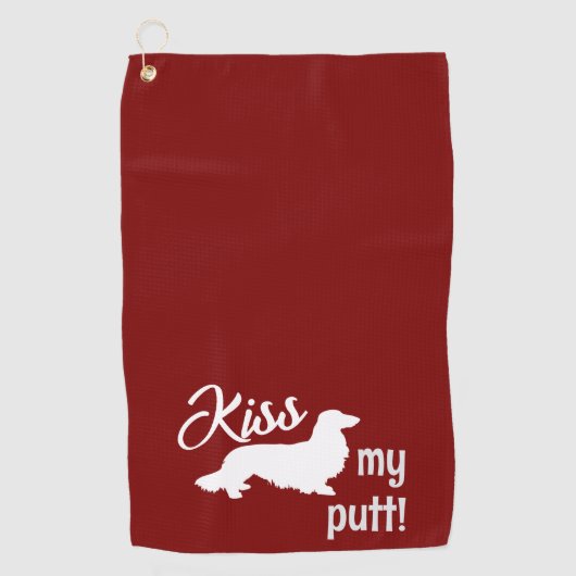 Kiss My Putt Long Hair Dachshund Cheeky Golf Towel Golfhanddoek (Voorkant)