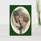 Kiss onder de mistletoe feestdagen kaart (Voorkant)