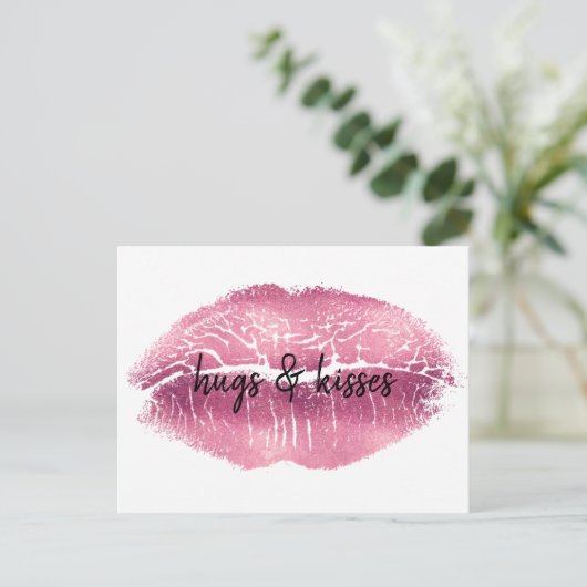 Kiss Pink Lips gepersonaliseerd citaat Briefkaart (Staand voorkant)