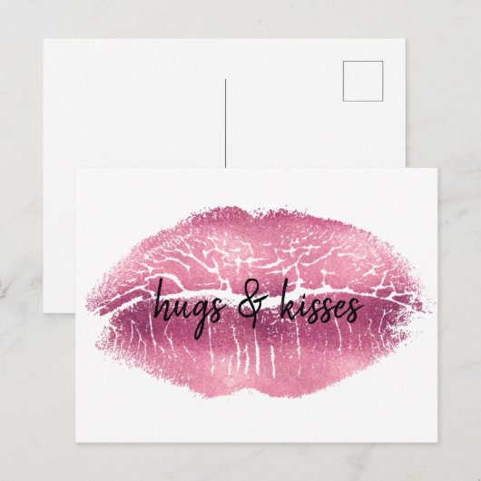 Kiss Pink Lips gepersonaliseerd citaat Briefkaart (Voorkant / Achterkant)