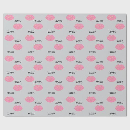 Kiss Pink Lips XOXO Cadeaupapier (Vlak)
