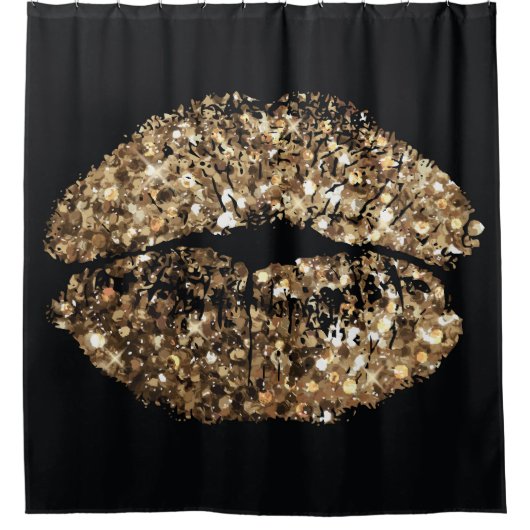 Kiss print: gouden shimmer . douchegordijn (Voorkant)