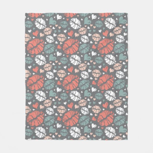 Kiss-printer en -hartpatroon fleece deken (Voorkant)