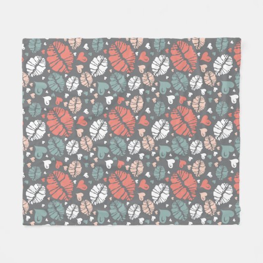 Kiss-printer en -hartpatroon fleece deken (Voorkant (Horizontaal))