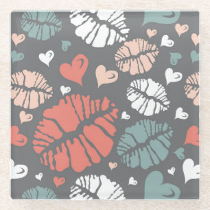 Kiss-printer en -hartpatroon glazen onderzetter