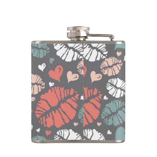 Kiss-printer en -hartpatroon heupfles (Achterkant)