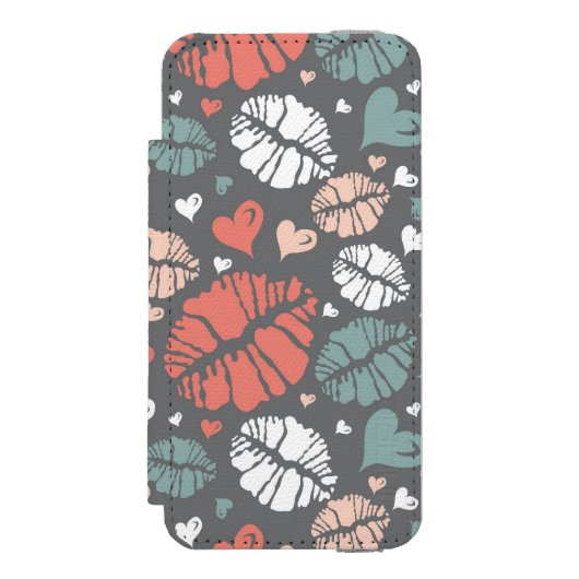 Kiss-printer en -hartpatroon incipio iPhone portemonnee hoesje (Voorkant Agenda)