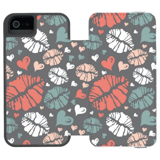 Kiss-printer en -hartpatroon incipio iPhone portemonnee hoesje (Agenda Open)