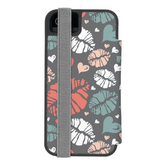 Kiss-printer en -hartpatroon incipio iPhone portemonnee hoesje (Agenda Achterkant)