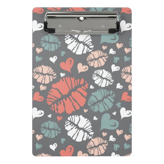 Kiss-printer en -hartpatroon mini klembord (Voorkant)