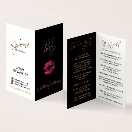 Kiss Proof Hot Pink Lips en Black Instructies Visitekaartje (Binnen en buitenkant)