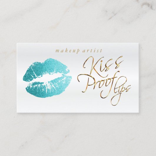 Kiss Proof Lips - Blauwgroen Glitter Visitekaartje (Voorkant)