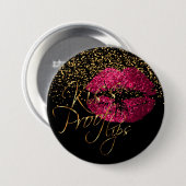 Kiss Proof Lips - Hot Pink Glitter Ronde Button 7,6 Cm (Voorkant /achterkant)
