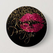 Kiss Proof Lips - Hot Pink Glitter Ronde Button 7,6 Cm (Voorkant)