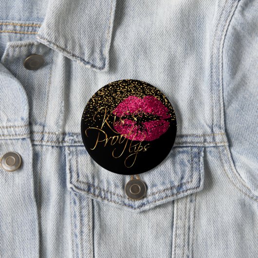 Kiss Proof Lips - Hot Pink Glitter Ronde Button 7,6 Cm (In situ)