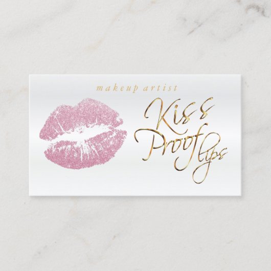Kiss Proof Lips - Roze Glitter en Elegant Gold 2 Visitekaartje (Voorkant)