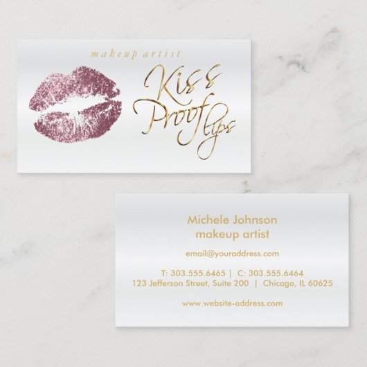 Kiss Proof Lips - Roze Rose Glitter Visitekaartje (Voorkant / Achterkant)