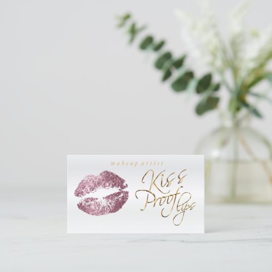 Kiss Proof Lips - Roze Rose Glitter Visitekaartje (Staand voorkant)